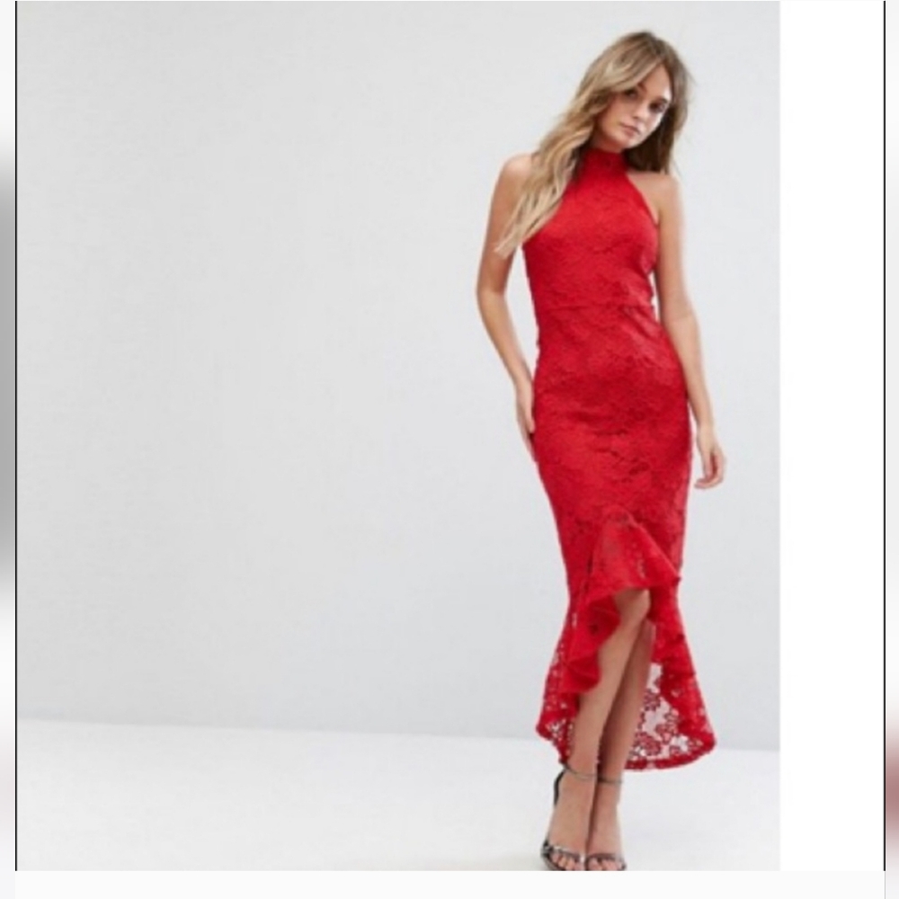 Misguided Red Lace High Low Dress Size 4